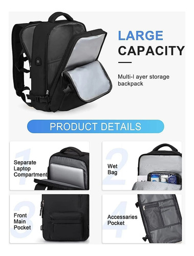 Mochila Para Portátil Multifuncional Gran Capacidad 40 Lts