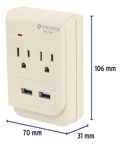 Multicontacto Para Enchufe Con 2 Entradas Usb Turbo Cargador