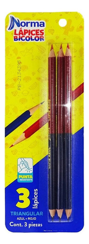 Paquete De 9 Lapiz Bicolor Triangular Norma Rojo - Azul