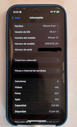 Apple Iphone 12 (128 Gb) - Negro Negro (Usado)