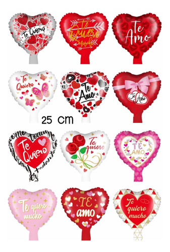 Pack 50 Globos Metálicos Amor 25 Cm + Varillas