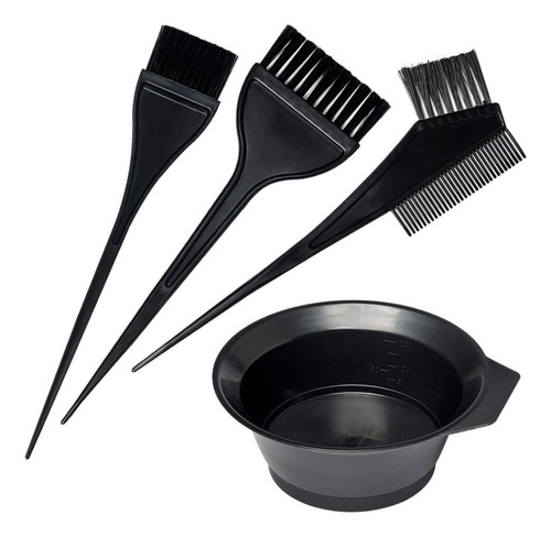 Pocillo + 3 Brochas Kit Para Tinturar Cabello Plástico Negro