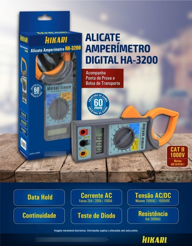Imagem 3 de 3 de Alicate Amperímetro Digital Ha-3200 - Hikari