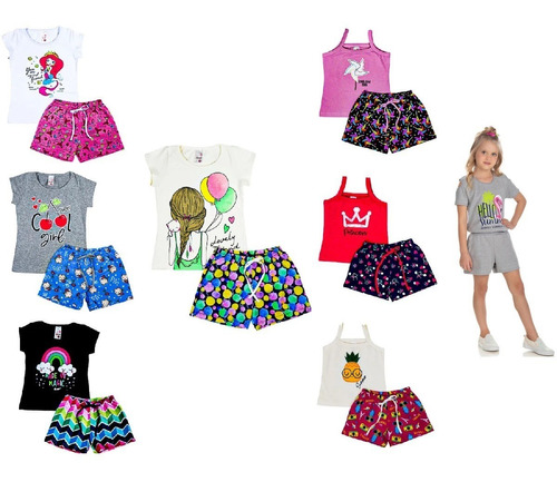 Kit 20 Peças Roupa Infantil Menina 10 Camisetas + 10 Shorts