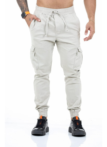 Kit 2 Calças Jeans Masculinas Jogger Com Lycra Sarja Cargo 