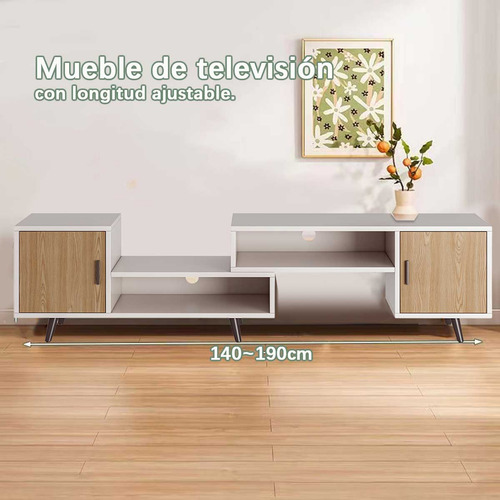 Mueble De Tv Madera 140-190 Cm Moderno Minimalista Ajustable Blanco
