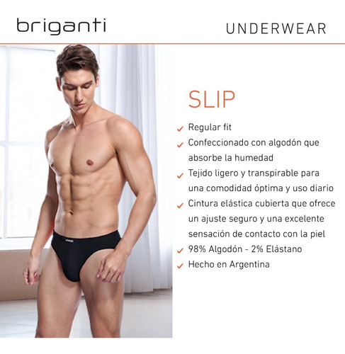 Imagen 8 de 10 de Slip Algodon Hombre Briganti Elastizados Pack X6 Hxim09528
