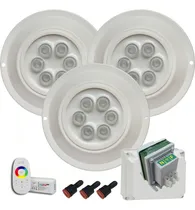 Comprar Luces De Pileta Kit Completo 3 Luminarias Led 20w Rgb Plasticas Abs Mahled Sumergibles + Transformador Doble Bobinado + Controlador Rf Tactil + Pasamuros Listo Para Instalar En Piscinas Hormigon