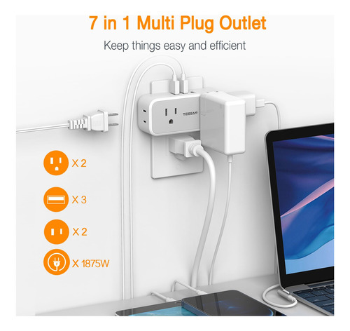 Regleta Multicontacto Pared Usb 4 Salidas 3 Puertos Usb