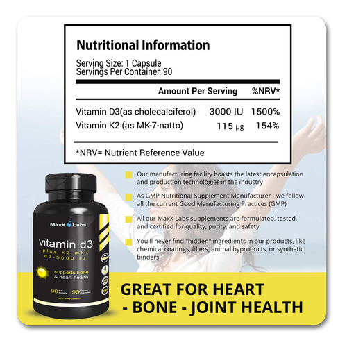 Maxx Labs Vitamina D3 K2 3000 Iu 90 Cápsulas