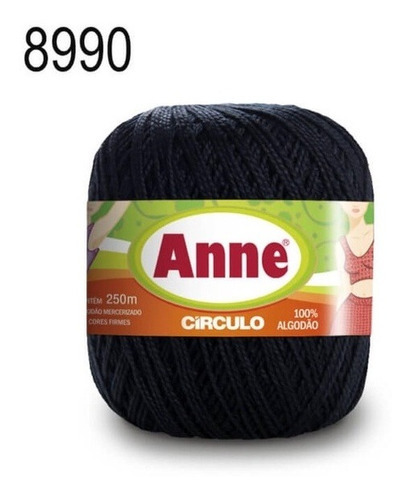 Linha Anne 250 Metros Circulo Para Crochê, Tricô E Amigurumi Cor Preto-8990