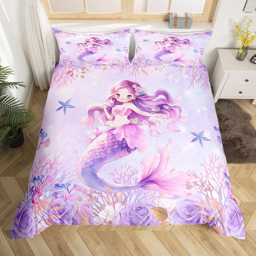 Juego De Ropa De Cama De Sirena Niña, Juego De Funda D...