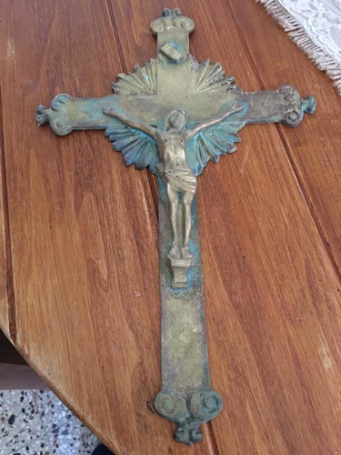 Crucifijo Con Cristo En Bronce Muy Antiguo