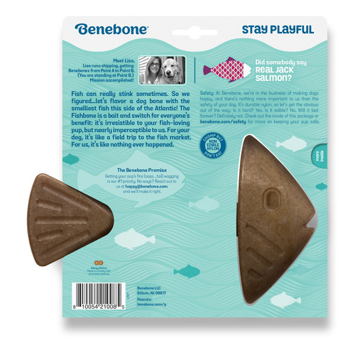 Juguete Benebone Fishbone de nailon con forma de hueso grande para perros, color marrón