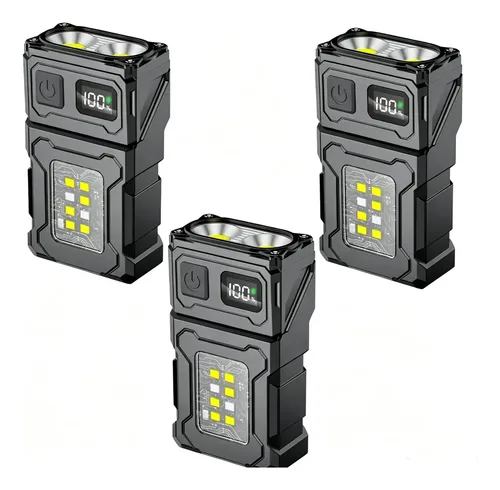 Kit 3 Lanternas Táticas Recarregáveis Usb Com Display Branco Preto