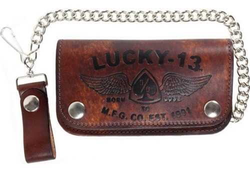 Cartera Iron Horse Con Cadena Relieve De 15 Cm Marrón Enveje