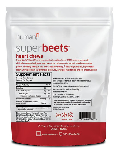Humann Superbeets Heart Chews | Extracto De Semilla De Uva Y
