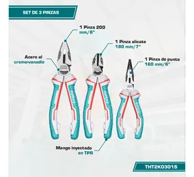 Kit Set Juego 3 Pinzas Industrial Universal Punta Alicate TOTAL