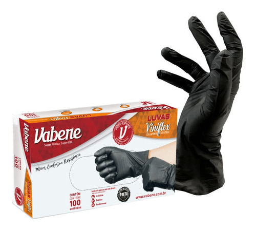 Luvas descartáveis Vabene Viniflex cor preto tamanho  M de elastômero termoplástico em kit de 10 x 100 unidades 