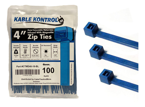 Kable Kontrol Brida Metal Detectabl 4  Largo Azul Traccion