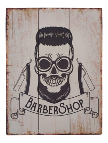 Retablo 30×40 Barber Shop Calavera Blanca Moblihouse