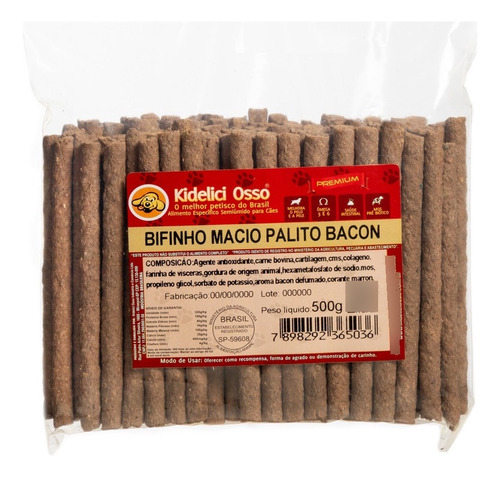 Bifinho Macio Palito - Kidelici Osso - Sabor Bacon - 500g