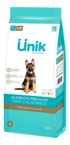 Alimento Unik Perro Cachorro Talla Mediana y Grande 15 Kg