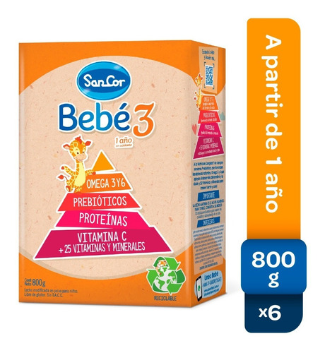 Leche Sancor Bebe 3 Nutricion Comp. Polvo 800gr X 6 Cajas