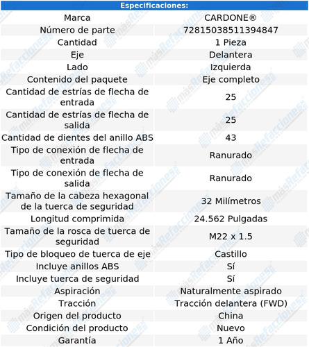 Flecha Homocinética Delantera Izq Eclipse L4 2.0l 96-99