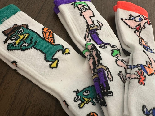 Calcetines Animados Niños, Varios Modelos, Suaves Agua Phineas Y Ferb 3-5