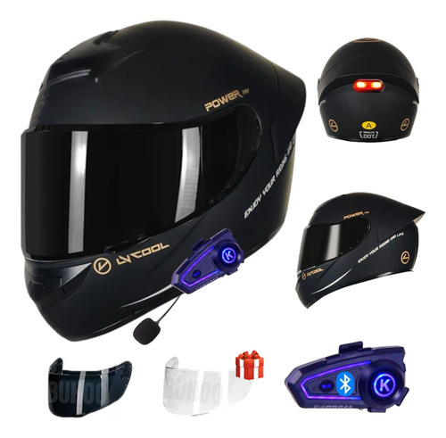 Casco De Moto Certificado Dot Con Bluetooth PHOSPHAINO Luz Led Mate Tamaño XL (61-62CM)