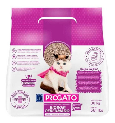 Arena higiénica perfumada para gatos Progato Biobom, 3 kg x 3 kg de peso neto