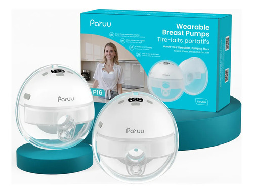 Paruu P16 Extractor de Leche Eléctrico Portátil, Sacaleches Manos Libres Paquete de 2, Blanco, 4 Modos 12 Niveles de Succión, 24 mm
