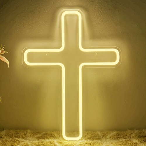 Letrero Led De Neón Con Forma De Cruz De Jesús, Decoración D