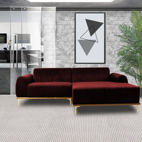 Sofá Com Chaise Esq Euro 245cm Veludo Vinho - Gran Belo