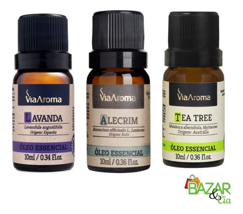 Kit 3 Óleos Essenciais Via Aroma Lavanda Alecrim E Melaleuca