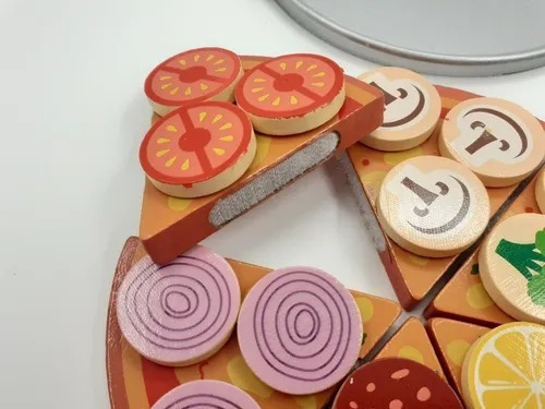 Imagen 4 de 7 de Pizza Juguete Didáctico De Madera Para Niños
