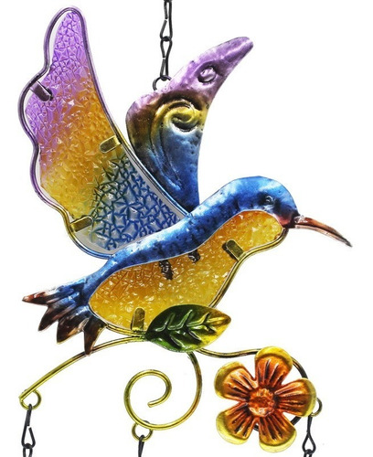 Imagen 2 de 3 de Colgante Jardín Colibrí Vidrio Y Cobre Campanas De Viento