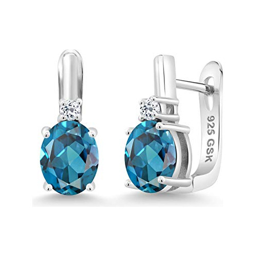 Pendientes De Plata De Ley 925 Con Topacio Azul Londres Y To