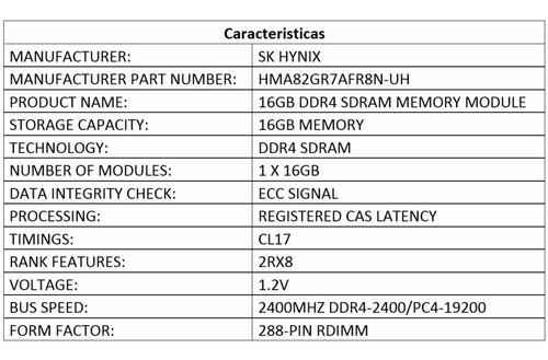 Memoria Servidor 16gb Ddr4 Pc4-19200 2400 Mhz (Usado)