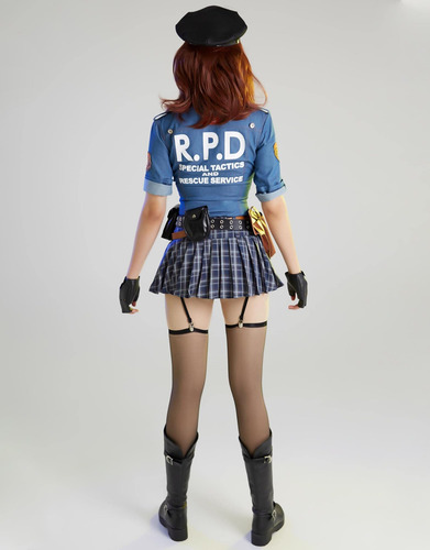 C Disfraz De Cosplay Para Mujer, Top Y Falda De Policía (xl,