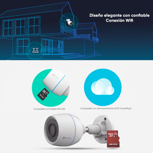 Ezviz Cámara Bala Wifi 2mp H3c-128 Con Detección Humana Micrófono Integrado Con Microsd De 128gb Excelente Vision Cs-h3c Nocturna Ideal Para Uso Exterior