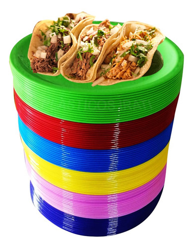 25 Platos Taqueros Redondos Grandes Extendidos Reutilizables