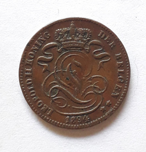 Belgica 1 Centimo 1894 Km#34 Moneda De Cobre Texto Holandes