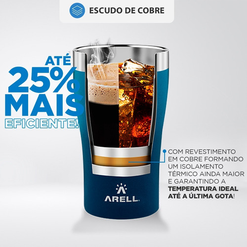 Copo Arell Térmico Com Tampa Azul 500ml Cerveja Original