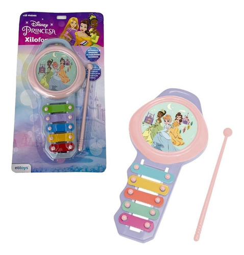 Xilofone Brinquedo Princesas Disney Cinderela Bela Tiana Cor Rosa
