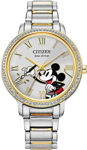 Citizen Disney Mickey Mouse Crystal Fe7044-52w .... Dcmstore Correa Plateado Bisel Plateado Fondo Blanco