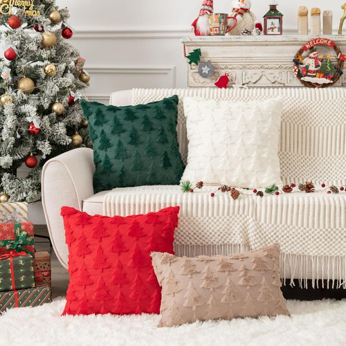 2pcs Felpa Fundas Navideñas Para Cojin De Pino De Navidad