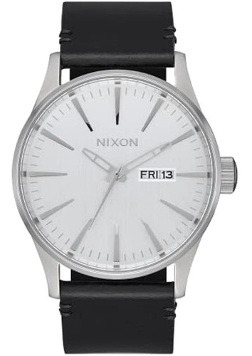 Nixon Sentry Leather A105 - All Silver/black - Reloj Clásico