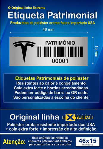 Etiquetas Patrimoniais Poliéster Cromo 46x15mm 100 Unidades